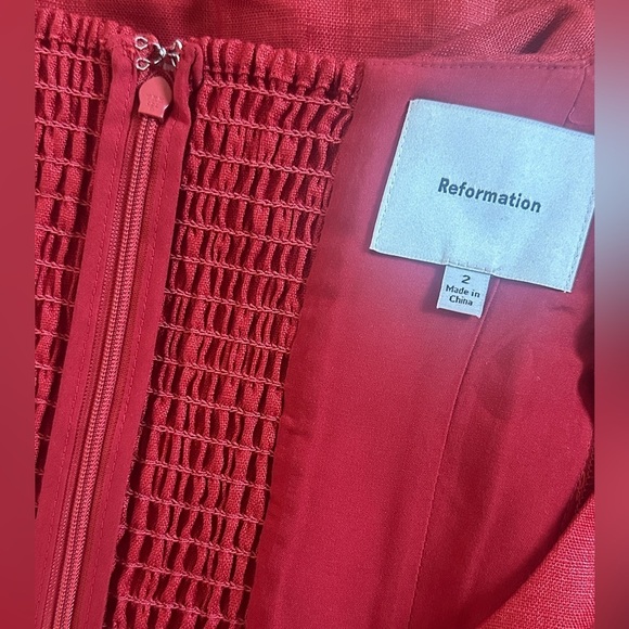 NEW Reformation Coucou Midi Linen Dress Sundried Tomato Red | US 2 UK 6 - Picture 11 of 16